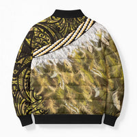 Yellow Traditional Cloak Aotearoa Bomber Puffer Jacket Maori Paua Shell Korowai Pattern LT14 - Polynesian Pride