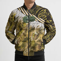Yellow Traditional Cloak Aotearoa Bomber Puffer Jacket Maori Paua Shell Korowai Pattern LT14 - Polynesian Pride
