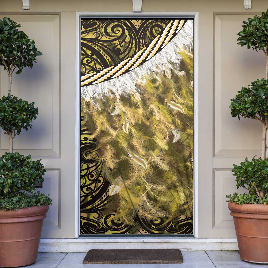 Yellow Traditional Cloak Aotearoa Door Cover Maori Paua Shell Korowai Pattern LT14 Yellow - Polynesian Pride