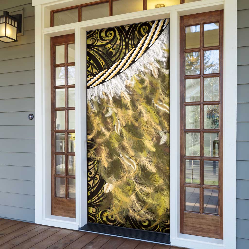Yellow Traditional Cloak Aotearoa Door Cover Maori Paua Shell Korowai Pattern LT14 - Polynesian Pride