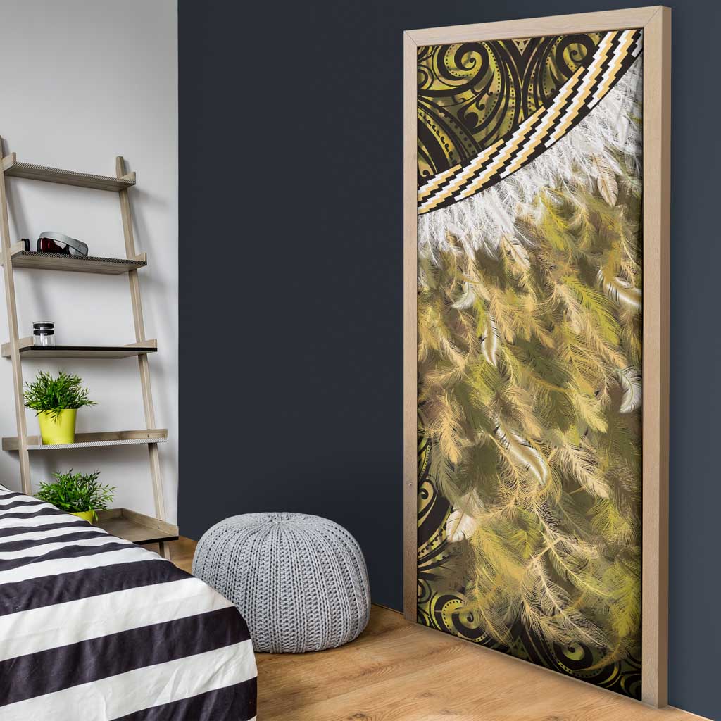 Yellow Traditional Cloak Aotearoa Door Cover Maori Paua Shell Korowai Pattern LT14 - Polynesian Pride