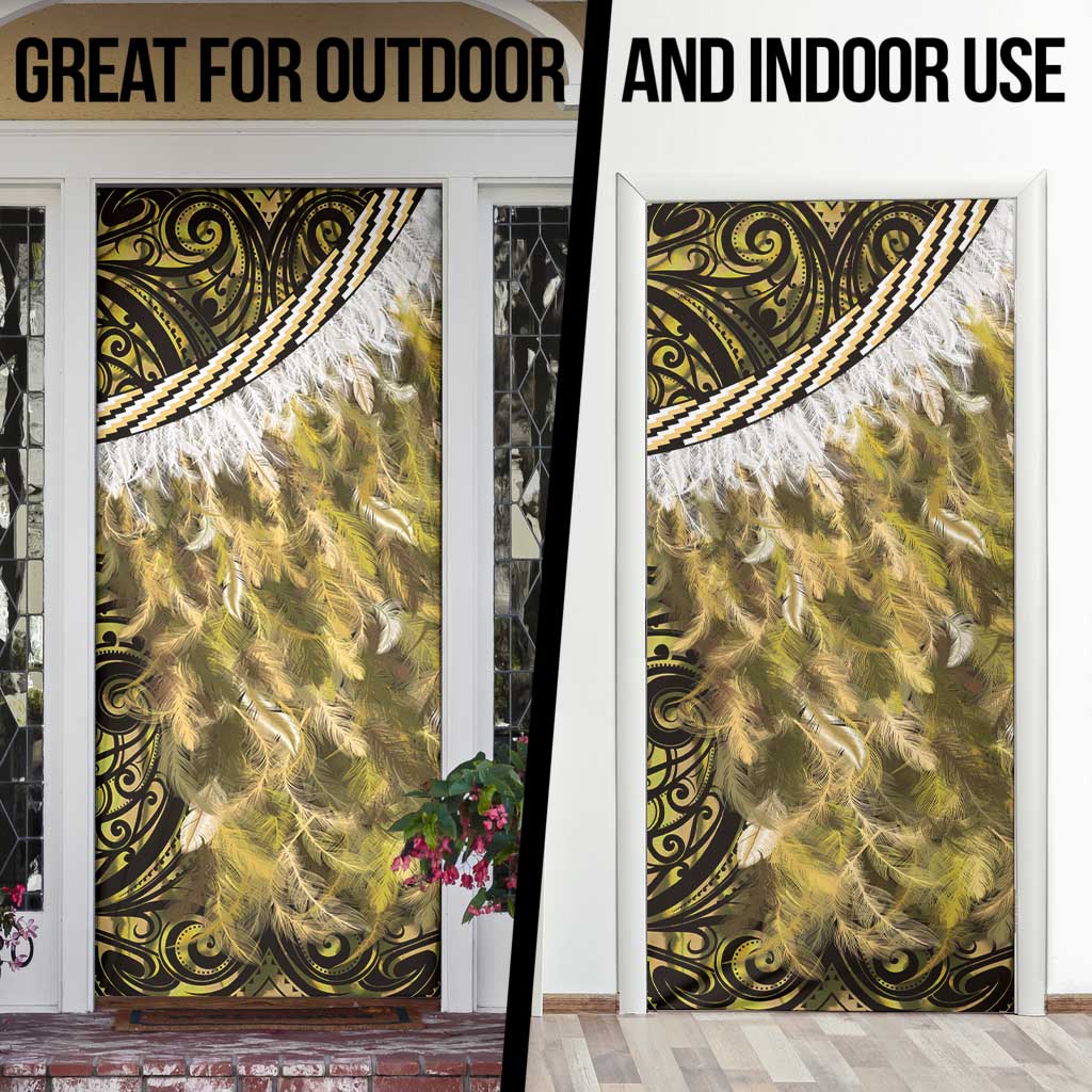 Yellow Traditional Cloak Aotearoa Door Cover Maori Paua Shell Korowai Pattern LT14 - Polynesian Pride
