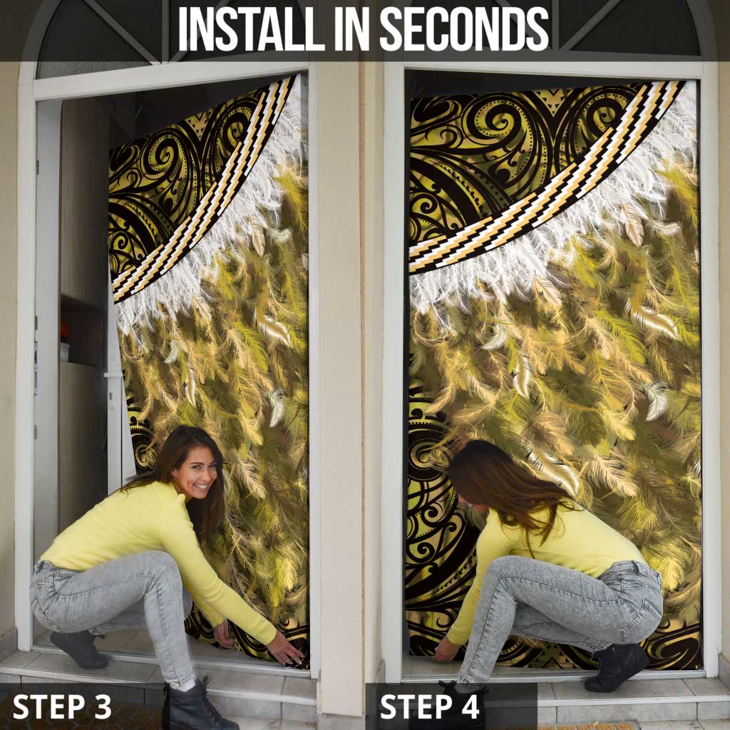 Yellow Traditional Cloak Aotearoa Door Cover Maori Paua Shell Korowai Pattern LT14 - Polynesian Pride