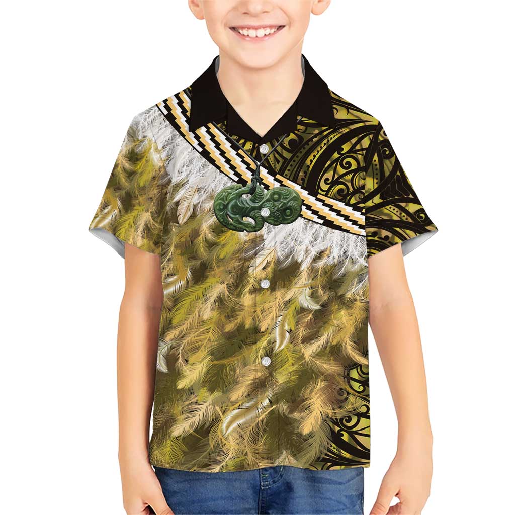 Yellow Traditional Cloak Aotearoa Hawaiian Shirt Maori Paua Shell Korowai Pattern LT14 - Polynesian Pride