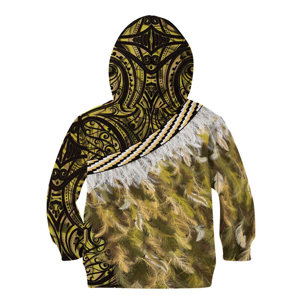 Yellow Traditional Cloak Aotearoa Kid Hoodie Maori Paua Shell Korowai Pattern LT14 - Polynesian Pride