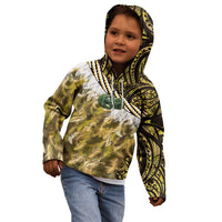 Yellow Traditional Cloak Aotearoa Kid Hoodie Maori Paua Shell Korowai Pattern LT14 - Polynesian Pride