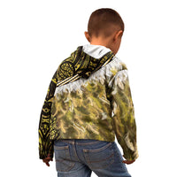Yellow Traditional Cloak Aotearoa Kid Hoodie Maori Paua Shell Korowai Pattern LT14 - Polynesian Pride