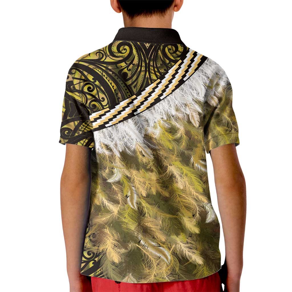 Yellow Traditional Cloak Aotearoa Kid Polo Shirt Maori Paua Shell Korowai Pattern LT14 - Polynesian Pride