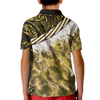 Yellow Traditional Cloak Aotearoa Kid Polo Shirt Maori Paua Shell Korowai Pattern LT14 - Polynesian Pride