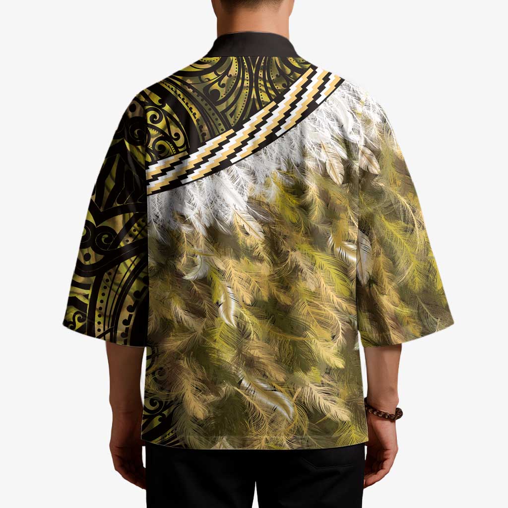 Yellow Traditional Cloak Aotearoa Kimono Maori Paua Shell Korowai Pattern LT14 - Polynesian Pride