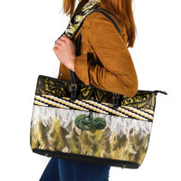 Yellow Traditional Cloak Aotearoa Leather Tote Bag Maori Paua Shell Korowai Pattern LT14 Yellow - Polynesian Pride