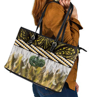 Yellow Traditional Cloak Aotearoa Leather Tote Bag Maori Paua Shell Korowai Pattern LT14 - Polynesian Pride
