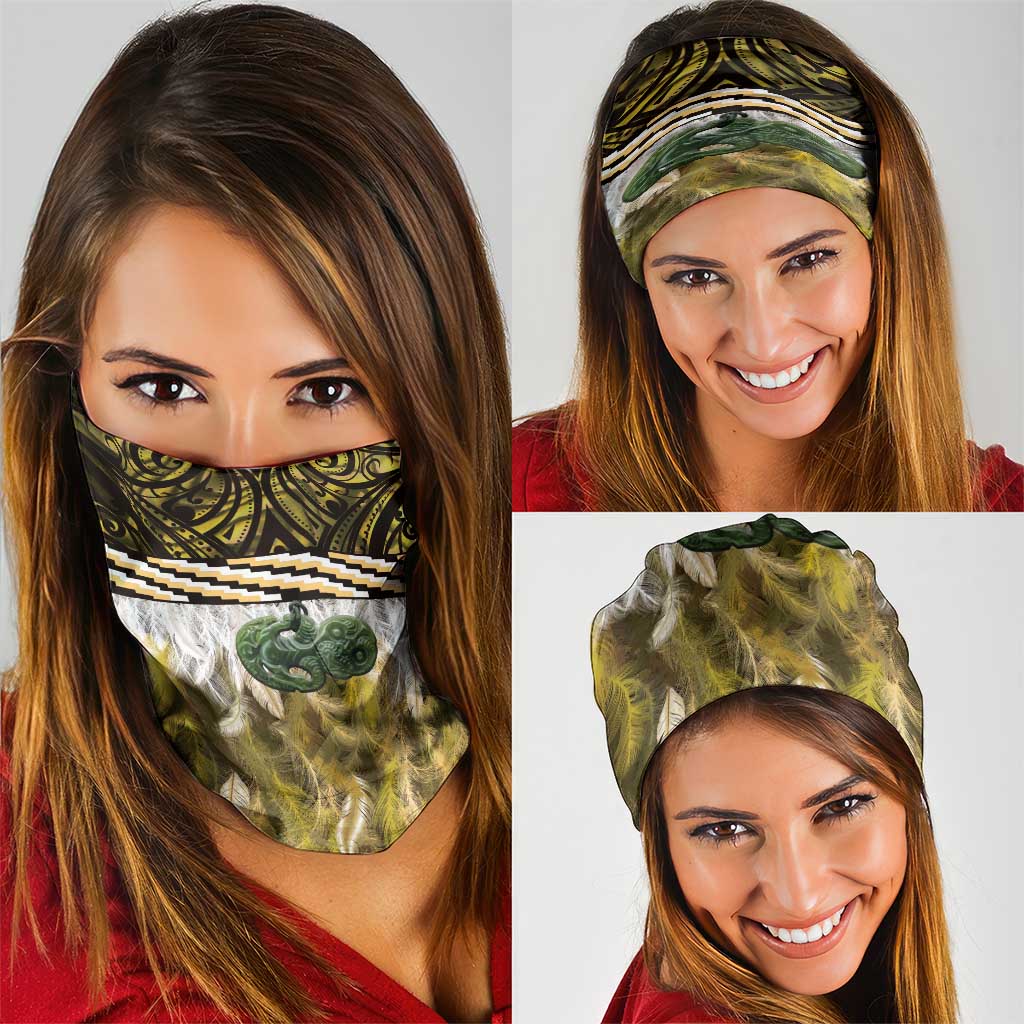 Yellow Traditional Cloak Aotearoa Neck Gaiter Maori Paua Shell Korowai Pattern LT14 - Polynesian Pride