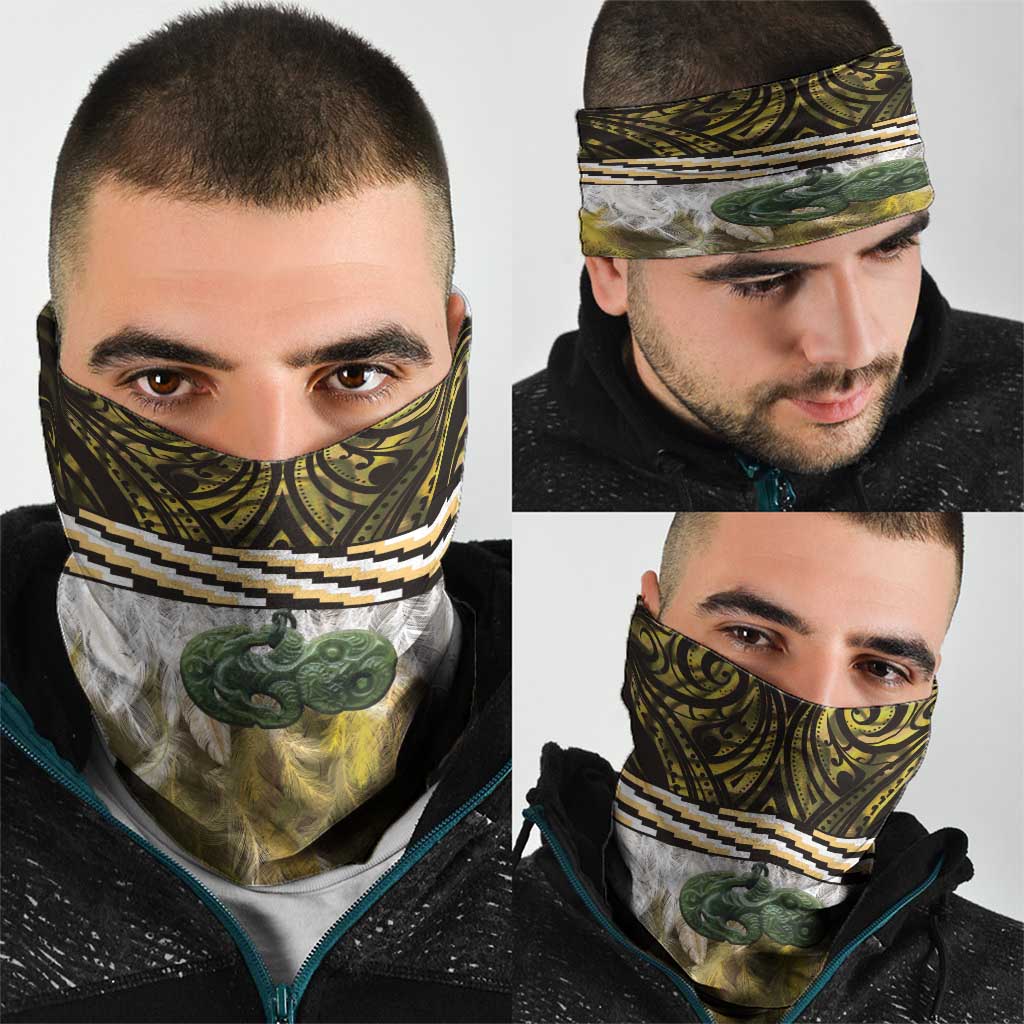 Yellow Traditional Cloak Aotearoa Neck Gaiter Maori Paua Shell Korowai Pattern LT14 - Polynesian Pride