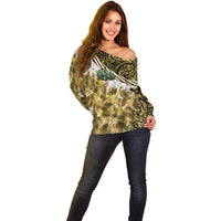 Yellow Traditional Cloak Aotearoa Off Shoulder Sweater Maori Paua Shell Korowai Pattern LT14 - Polynesian Pride
