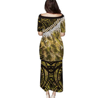 Yellow Traditional Cloak Aotearoa Puletasi Maori Paua Shell Korowai Pattern LT14 - Polynesian Pride