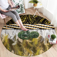 Yellow Traditional Cloak Aotearoa Round Carpet Maori Paua Shell Korowai Pattern LT14 - Polynesian Pride