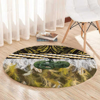Yellow Traditional Cloak Aotearoa Round Carpet Maori Paua Shell Korowai Pattern LT14 - Polynesian Pride