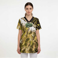 Yellow Traditional Cloak Aotearoa Scrub Top Maori Paua Shell Korowai Pattern LT14 - Polynesian Pride