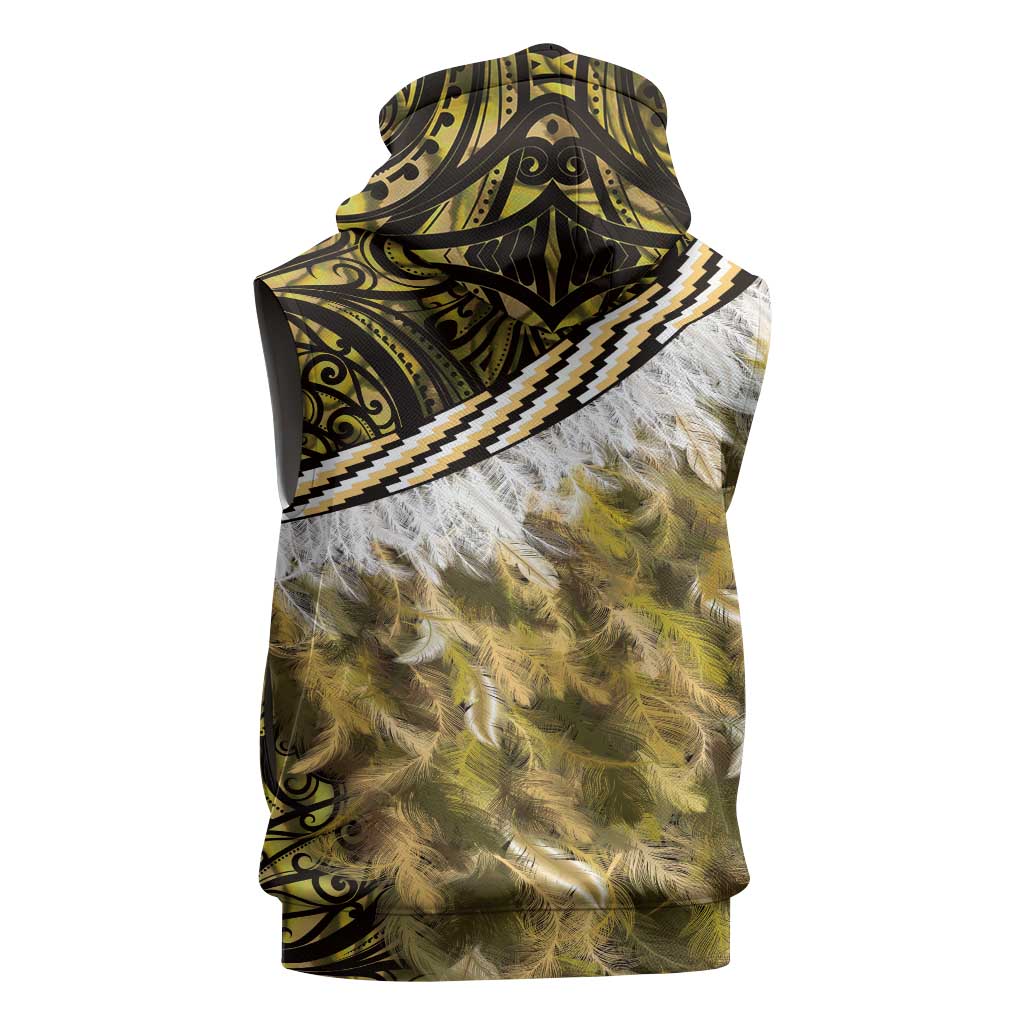 Yellow Traditional Cloak Aotearoa Sleeveless Hoodie Maori Paua Shell Korowai Pattern LT14 - Polynesian Pride