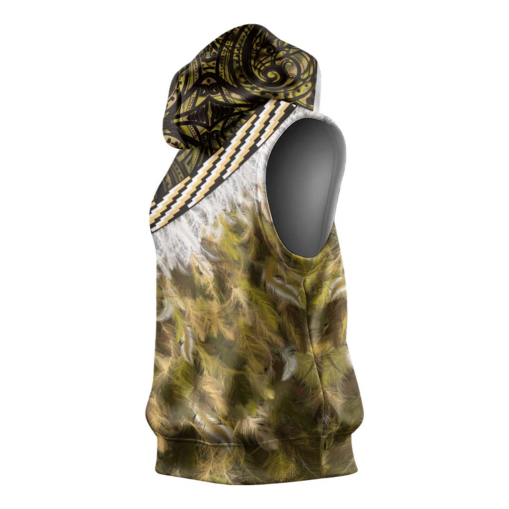 Yellow Traditional Cloak Aotearoa Sleeveless Hoodie Maori Paua Shell Korowai Pattern LT14 - Polynesian Pride