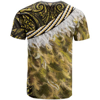Yellow Traditional Cloak Aotearoa T Shirt Maori Paua Shell Korowai Pattern LT14 - Polynesian Pride
