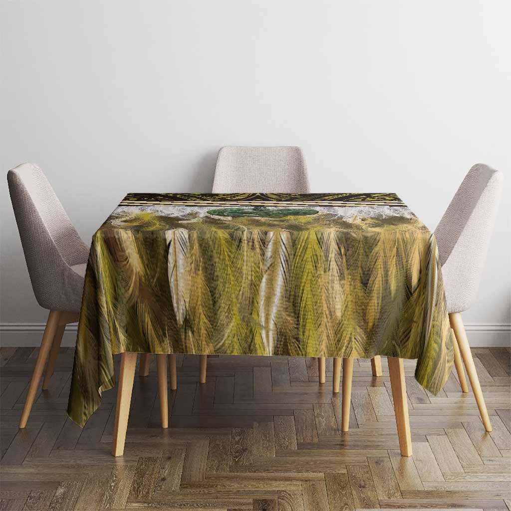 Yellow Traditional Cloak Aotearoa Tablecloth Maori Paua Shell Korowai Pattern LT14 - Polynesian Pride