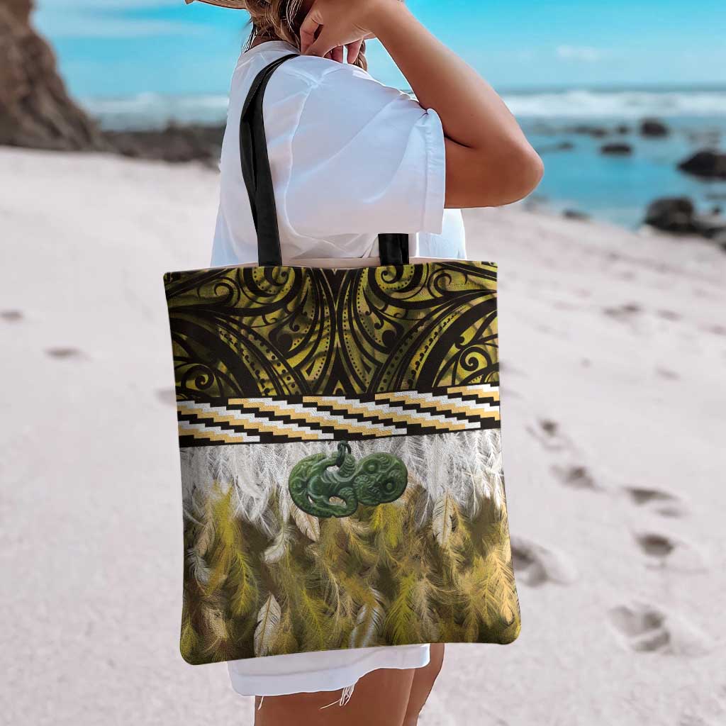 Yellow Traditional Cloak Aotearoa Tote Bag Maori Paua Shell Korowai Pattern LT14 - Polynesian Pride