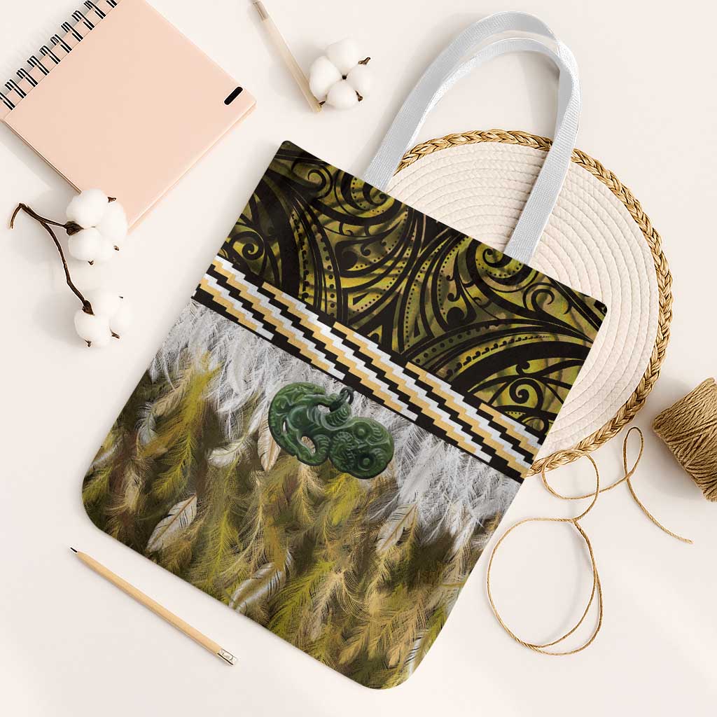 Yellow Traditional Cloak Aotearoa Tote Bag Maori Paua Shell Korowai Pattern LT14 White Strap One Size Yellow - Polynesian Pride