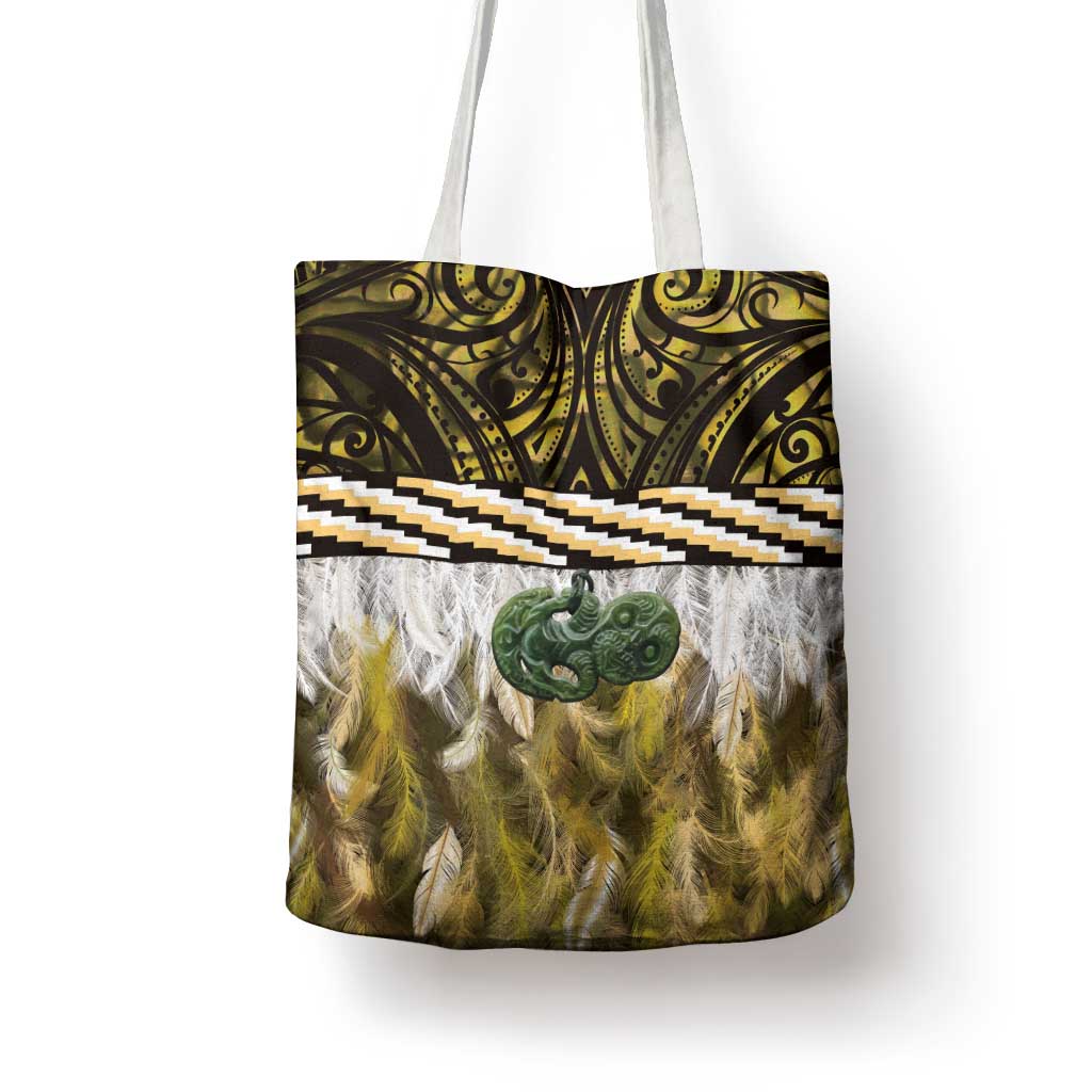 Yellow Traditional Cloak Aotearoa Tote Bag Maori Paua Shell Korowai Pattern LT14 - Polynesian Pride