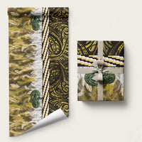 Yellow Traditional Cloak Aotearoa Wrapping Paper Maori Paua Shell Korowai Pattern LT14 58" × 23" Yellow - Polynesian Pride