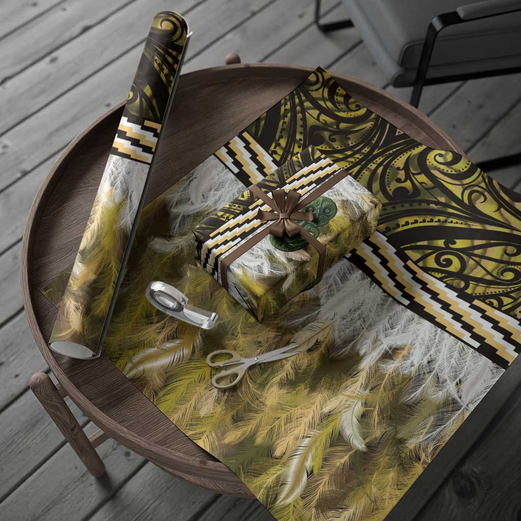 Yellow Traditional Cloak Aotearoa Wrapping Paper Maori Paua Shell Korowai Pattern LT14 - Polynesian Pride