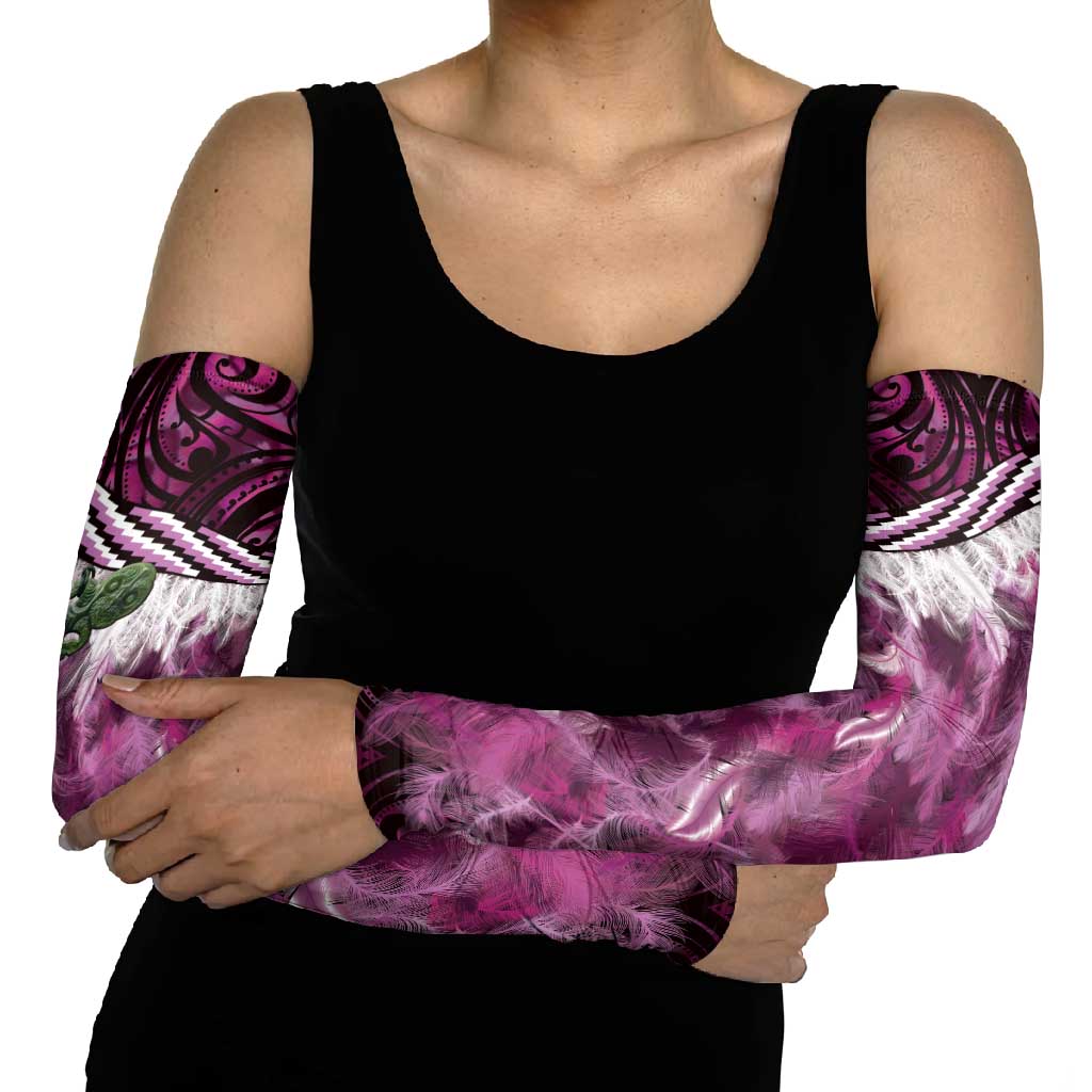 Pink Traditional Cloak Aotearoa Arm Sleeves Maori Paua Shell Korowai Pattern LT14 - Polynesian Pride