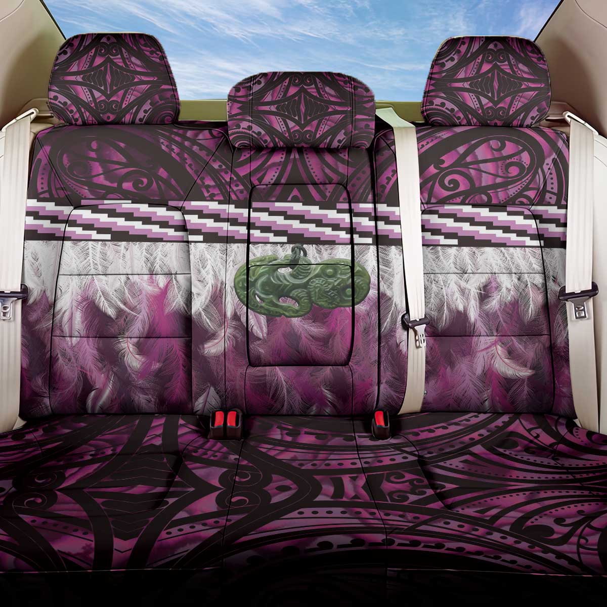 Pink Traditional Cloak Aotearoa Back Car Seat Cover Maori Paua Shell Korowai Pattern LT14 One Size Pink - Polynesian Pride