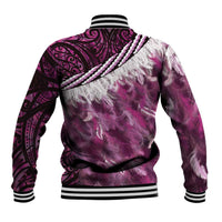 Pink Traditional Cloak Aotearoa Baseball Jacket Maori Paua Shell Korowai Pattern LT14 - Polynesian Pride