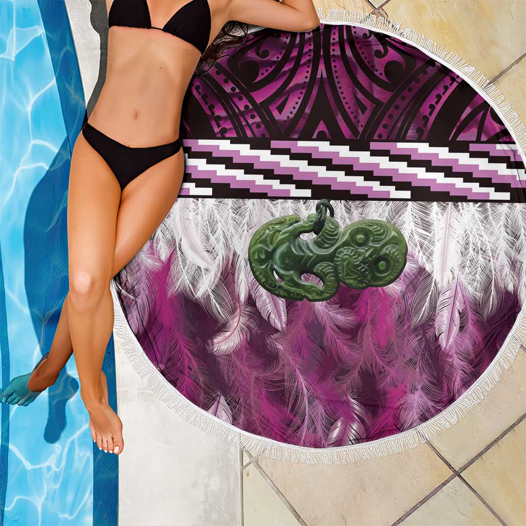 Pink Traditional Cloak Aotearoa Beach Blanket Maori Paua Shell Korowai Pattern LT14 - Polynesian Pride