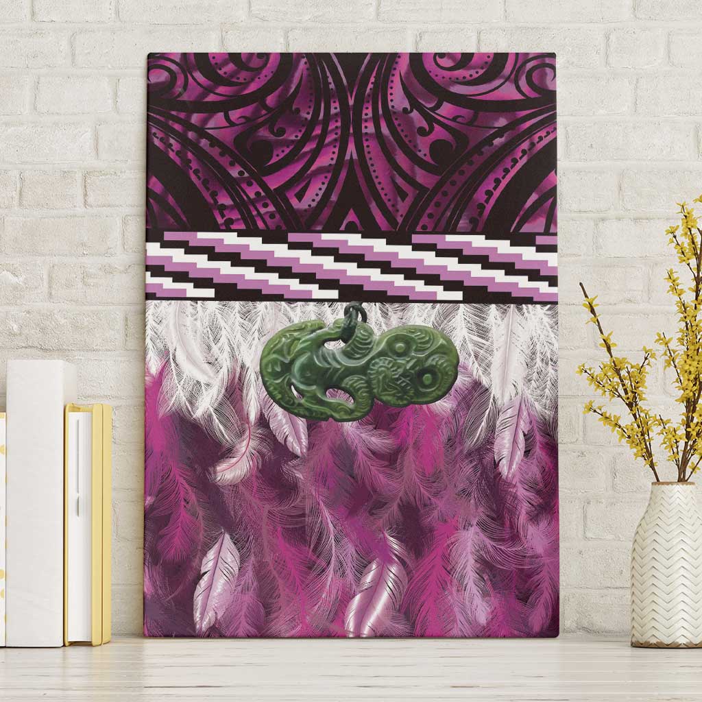 Pink Traditional Cloak Aotearoa Canvas Wall Art Maori Paua Shell Korowai Pattern LT14 Without Frame Pink - Polynesian Pride