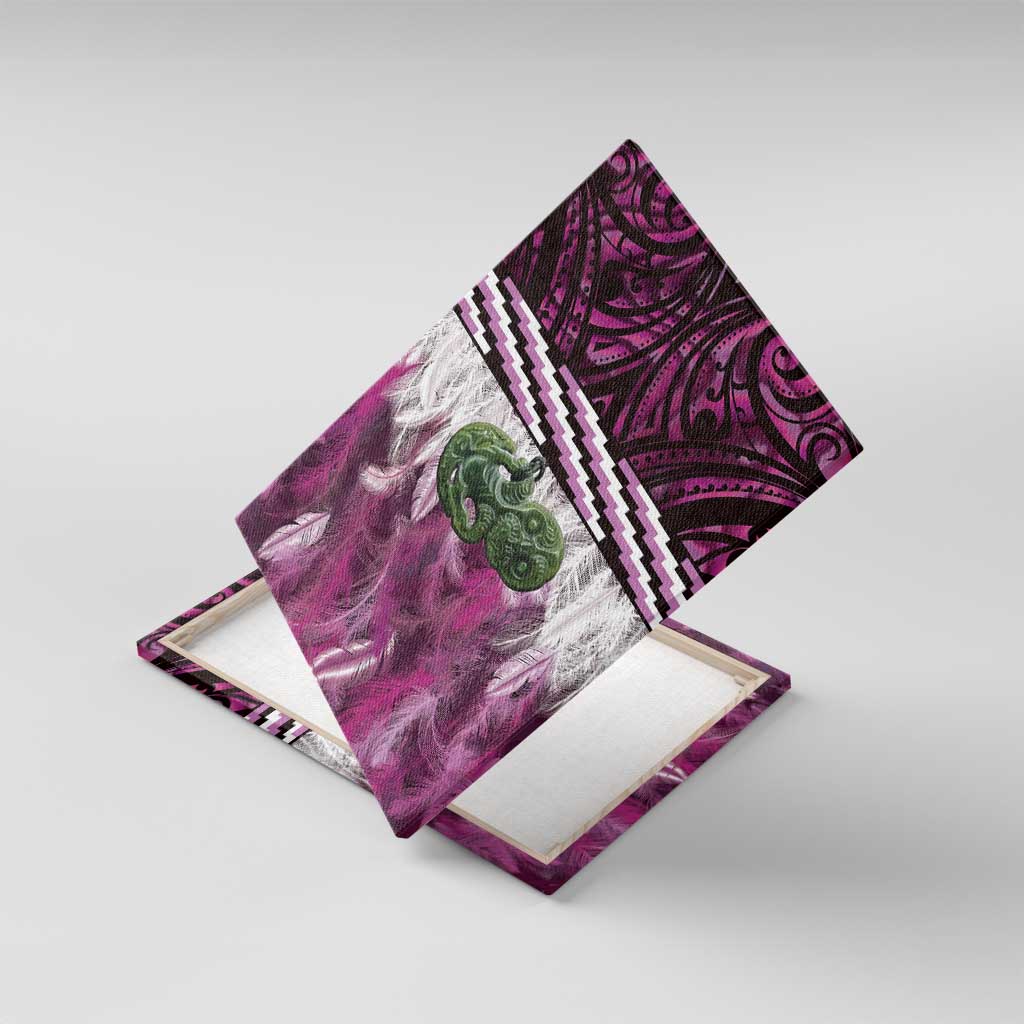Pink Traditional Cloak Aotearoa Canvas Wall Art Maori Paua Shell Korowai Pattern LT14 With Frame Pink - Polynesian Pride