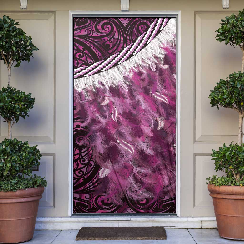 Pink Traditional Cloak Aotearoa Door Cover Maori Paua Shell Korowai Pattern LT14 Pink - Polynesian Pride