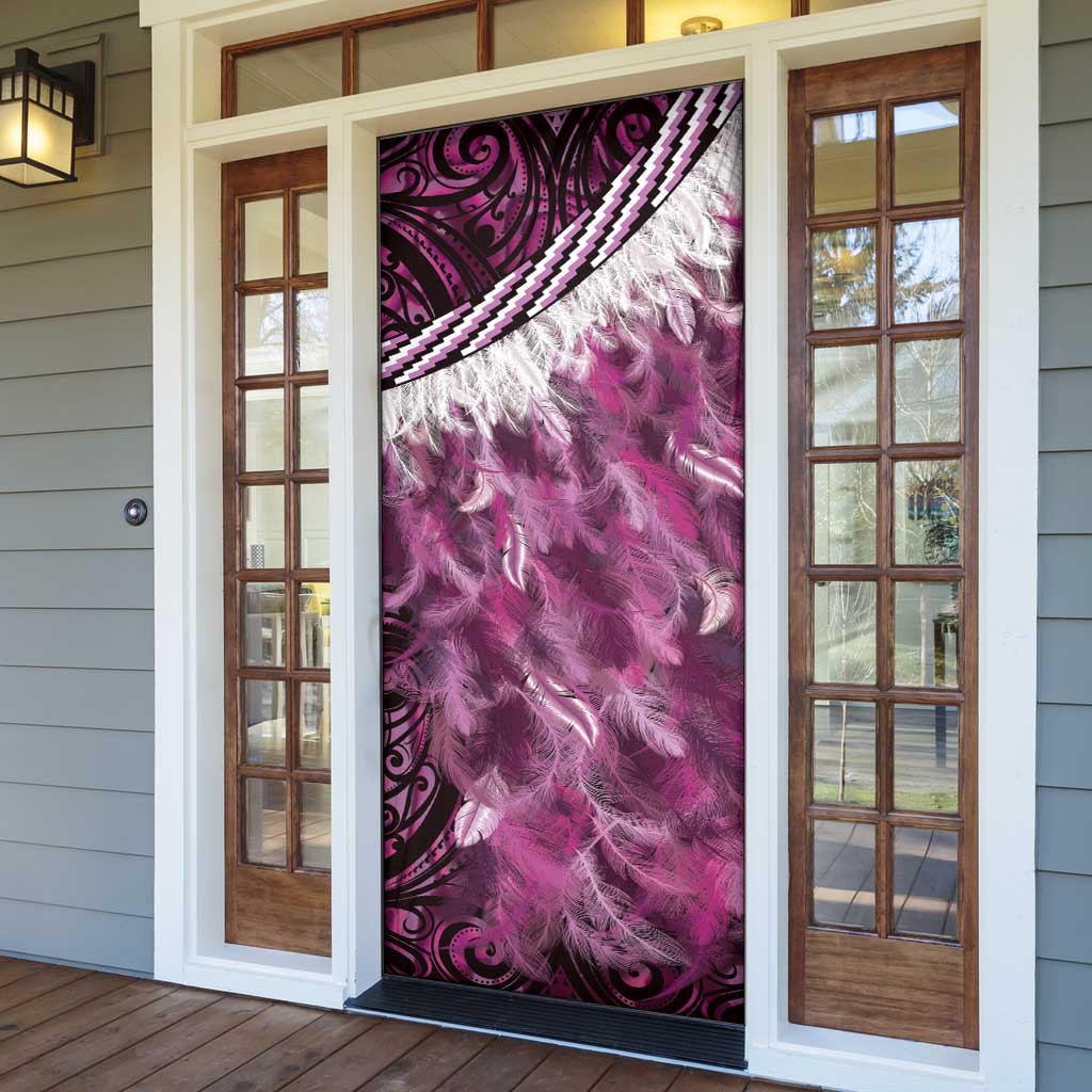 Pink Traditional Cloak Aotearoa Door Cover Maori Paua Shell Korowai Pattern LT14 - Polynesian Pride