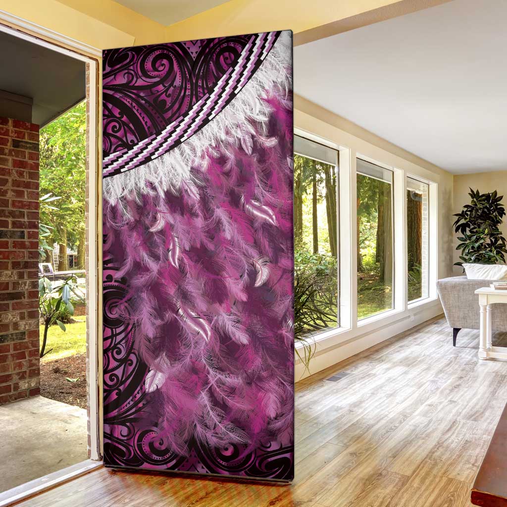 Pink Traditional Cloak Aotearoa Door Cover Maori Paua Shell Korowai Pattern LT14 - Polynesian Pride