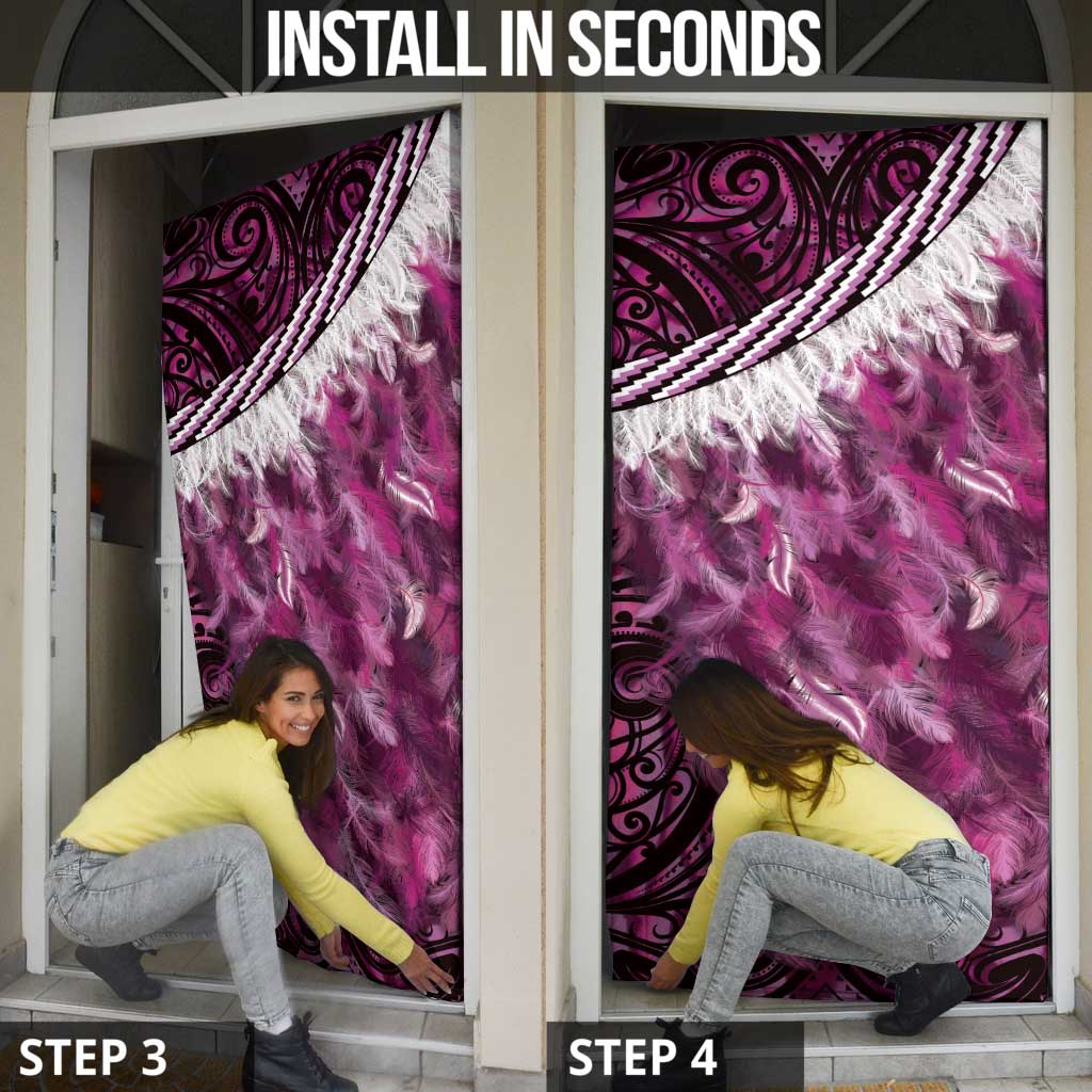 Pink Traditional Cloak Aotearoa Door Cover Maori Paua Shell Korowai Pattern LT14 - Polynesian Pride