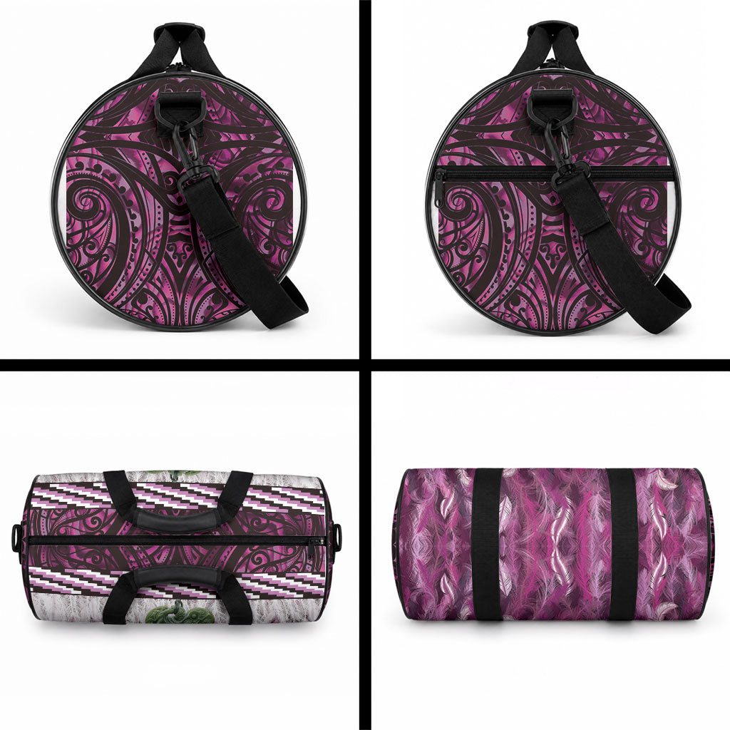 Pink Traditional Cloak Aotearoa Duffle Bag Maori Paua Shell Korowai Pattern LT14 - Polynesian Pride