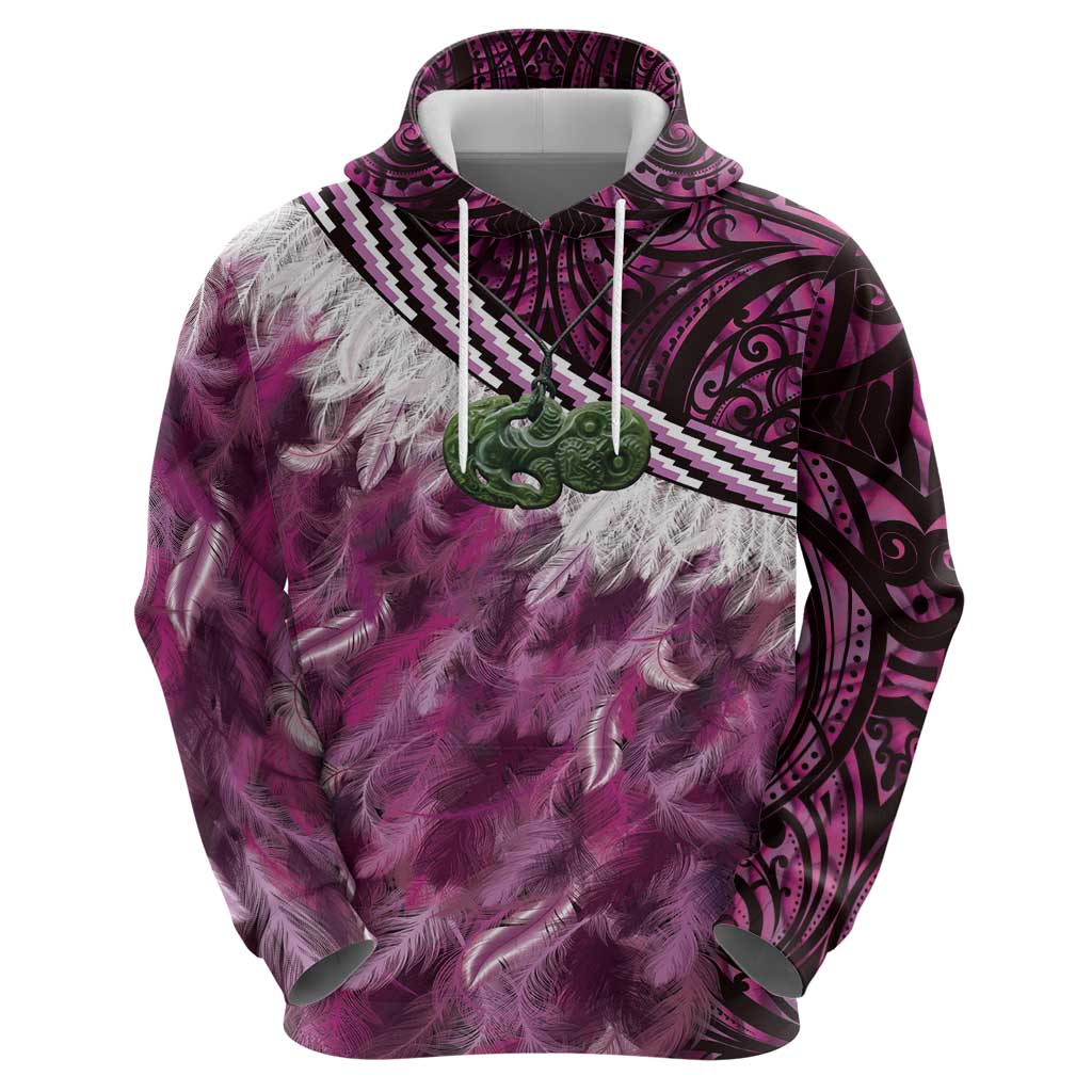 Pink Traditional Cloak Aotearoa Hoodie Maori Paua Shell Korowai Pattern LT14 - Polynesian Pride