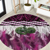 Pink Traditional Cloak Aotearoa Round Carpet Maori Paua Shell Korowai Pattern LT14 Pink - Polynesian Pride