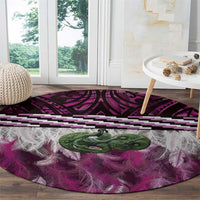 Pink Traditional Cloak Aotearoa Round Carpet Maori Paua Shell Korowai Pattern LT14 - Polynesian Pride