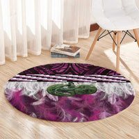 Pink Traditional Cloak Aotearoa Round Carpet Maori Paua Shell Korowai Pattern LT14 - Polynesian Pride