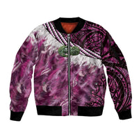 Pink Traditional Cloak Aotearoa Sleeve Zip Bomber Jacket Maori Paua Shell Korowai Pattern LT14 Unisex Pink - Polynesian Pride