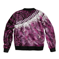Pink Traditional Cloak Aotearoa Sleeve Zip Bomber Jacket Maori Paua Shell Korowai Pattern LT14 - Polynesian Pride