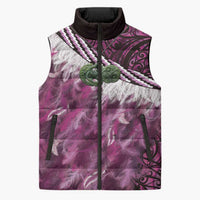 Pink Traditional Cloak Aotearoa Sleeveless Puffer Jacket Maori Paua Shell Korowai Pattern LT14 Unisex Pink - Polynesian Pride